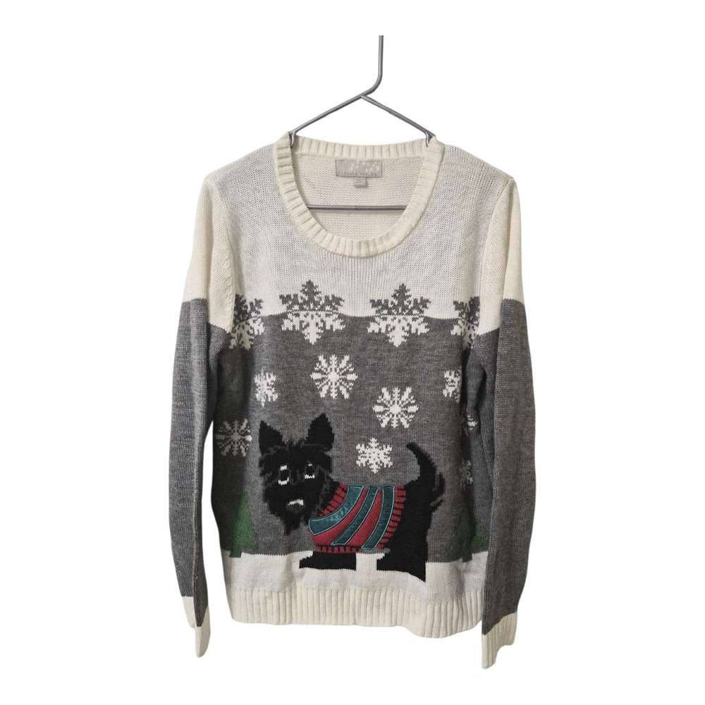Carolyn Taylor Scottie Dog Christmas Sweater L Snowflake Gray Novelty Holiday